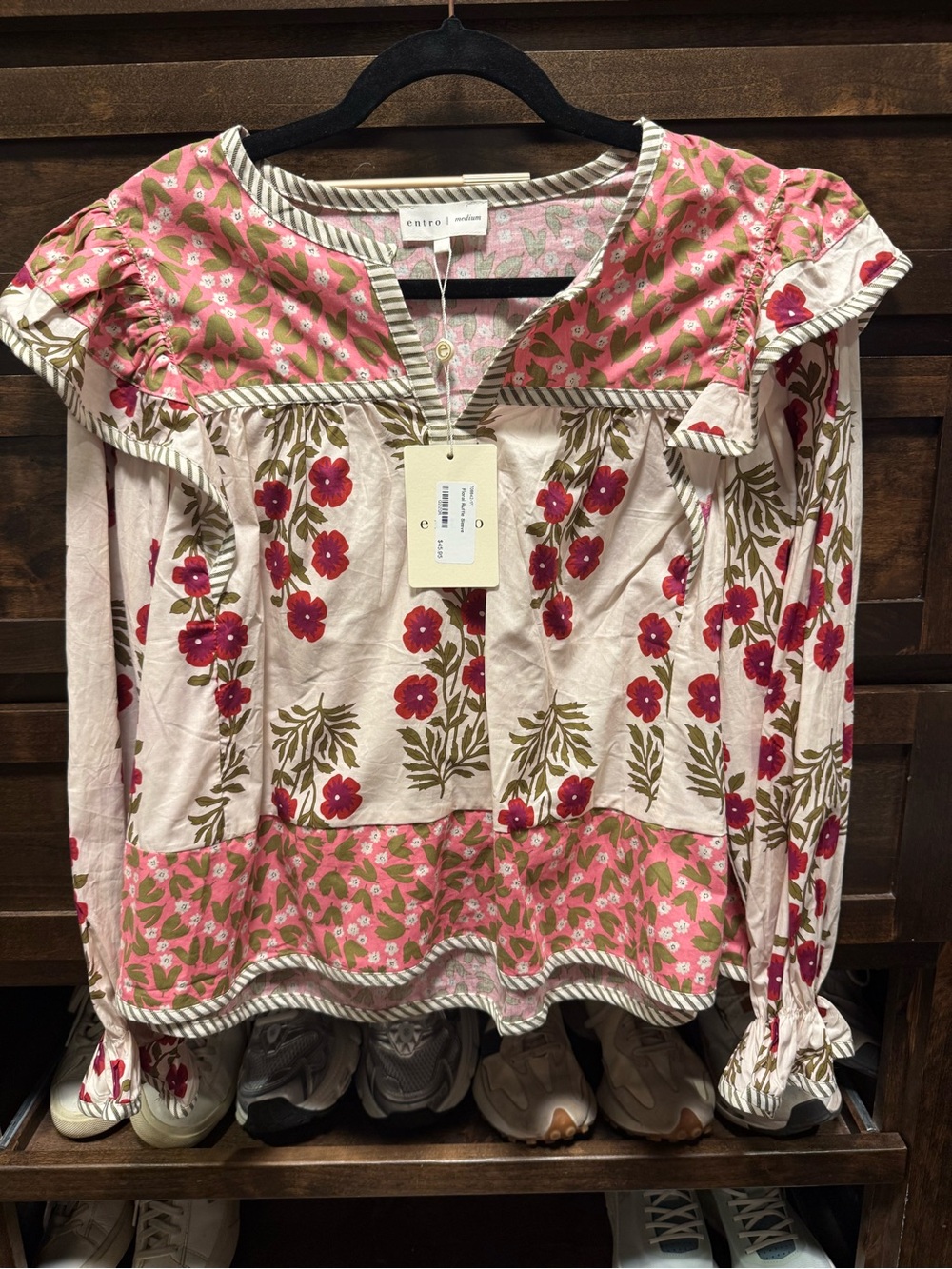 Entro Pink Floral Ruffled Bohemian Blouse